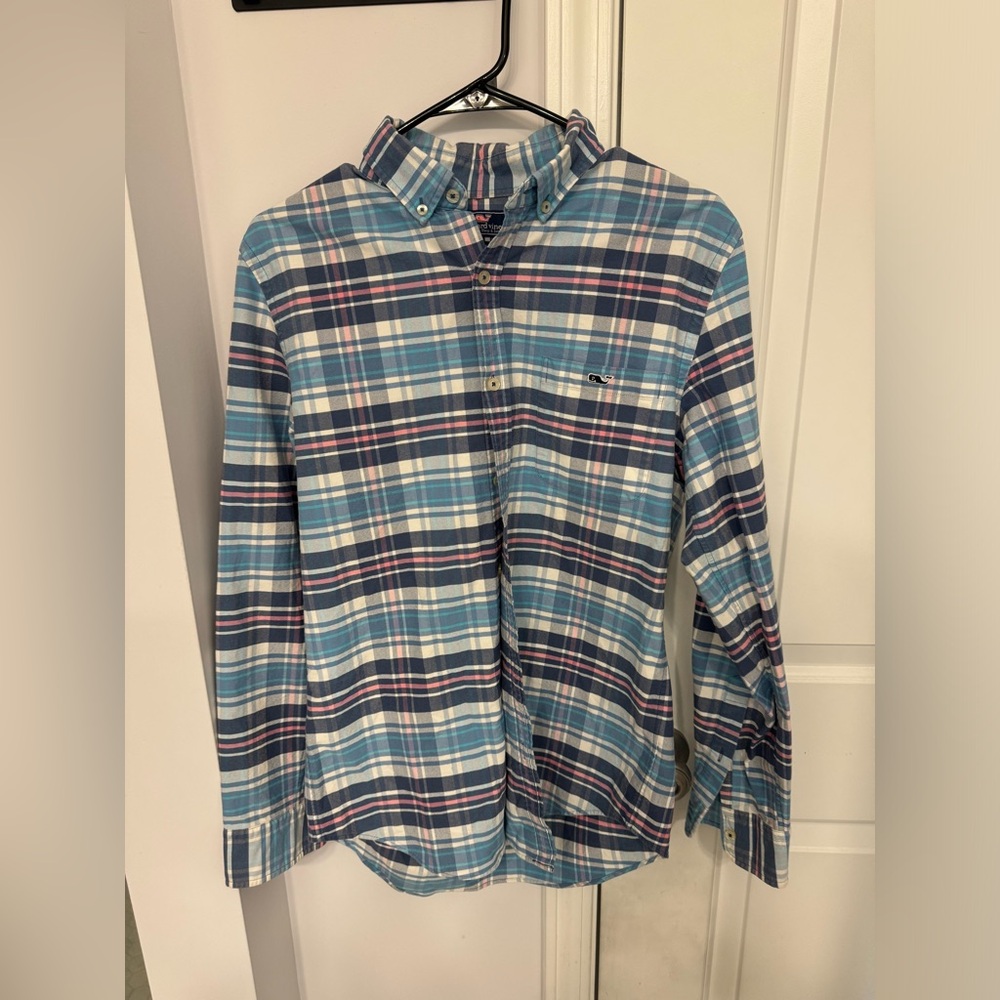 Blue Plaid Button-Up Shirt
